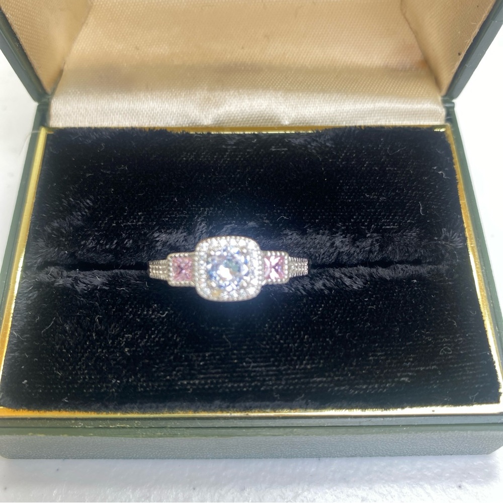 Sterling Silver .925 Three CZ White And Pink Ring Signed Ryze Sz 11